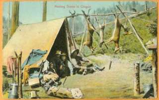 Deer Hunting postcard   OREGON   tent camping   Postmarked 1909 