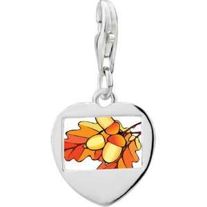 Pugster 925 Sterling Silver Autumn Fall Acorn Leaves Photo Heart Frame 