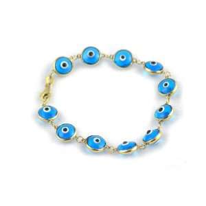   Blue 14 Karat Gold Classic Evil Eye Glass Beads Bracelet Jewelry
