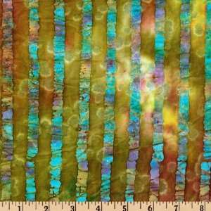  44 Wide Batik Mirage Bar Stripe Olive/Green Fabric By 
