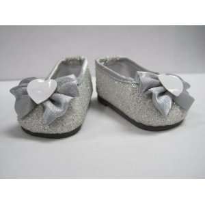  Silver Sparkle Doll Shoes with Bow for American Girl Dolls 