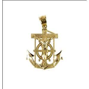  14k Yellow Gold, Christ Jesus with Anchor Pendant Charm 