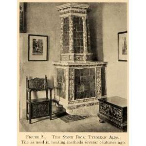  1918 Print Tile Stove Tyrolean Alps Furniture Decor 