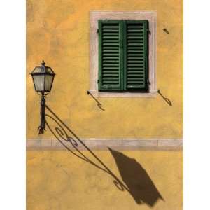  Detail Showing Green Wooden Shutter on Yellow Wall, San 