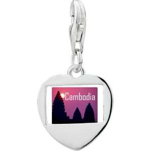   Sterling Silver Gold Plated Travel Angkor Wat Photo Heart Frame Charm