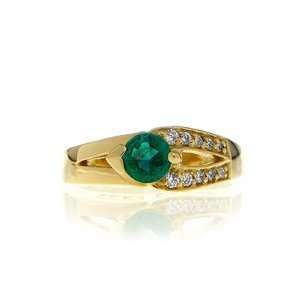    Elegant Emerald & Diamond Round Ring in 18k Y Gold Jewelry