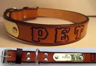 18 Western Leather Dog Collar Personalized ID & Name  