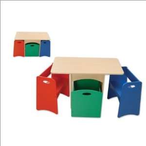  Kid Kraft Natural Table With Primary Benches & Storage Set 