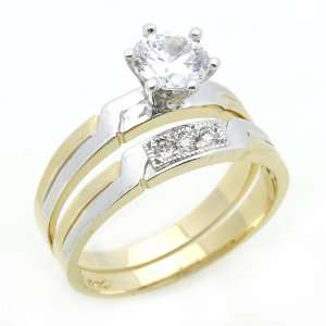 14K Engagement Ring 1ctw CZ Cubic Zirconia Solitaire Ring Set Two Tone 