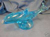 Handblown blue glass whale figurine or paperweight WOW  