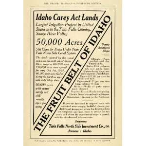  1908 Ad Idaho Carey Act Land Twin Falls Snake River 