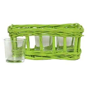  Hand Woven Kiwi Green Painted Willow Basket with 3 Glass 