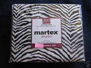 NEW MARTEX Jungle Zebra Print DORM TWIN XL SHEET SET  