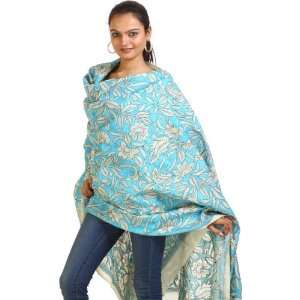   and Blue Kantha Shawl from Kolkata Embroidered by Hand   Pure Silk