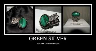 YSL YVES SAINT LAURENT ARTY OVAL RING GREEN 8 SILVER  