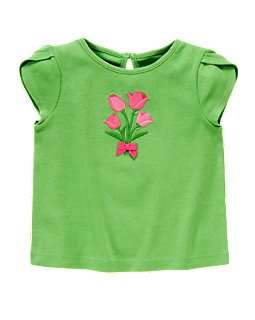 NEW Gymboree BRIGHT TULIP Clover Green Tulip Bow Tee Size 12 18 Months 