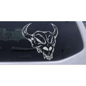 Skull With Horns Skulls Car Window Wall Laptop Decal Sticker    Silver 