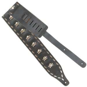   Strap Nickel Skull & Cross Bones Black Leather Musical Instruments