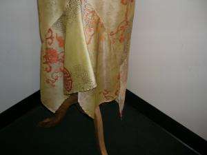 COTTONADE Gold Silky Asian Print Asymmetrical Skirt S  