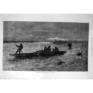    1877 Homeless Holloway Boat River Family Old Print