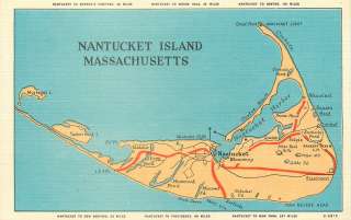 NANTUCKET ISLAND MA MAP LINEN P/C  