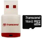 Transcend 16GB microSDHC Class 4 Memory Card with Reader