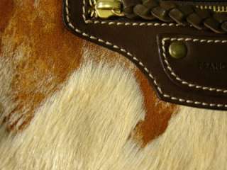 MINT FRANCESCO BIASIA Brown Leather Pony Hair Shoulder Bag Handbag 