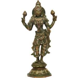  Goddess Lakshmi   Brass Sculpture with Copper and Silver 