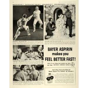  1957 Ad Fencing Birthday Party Bayer Aspirin Pain Relief 