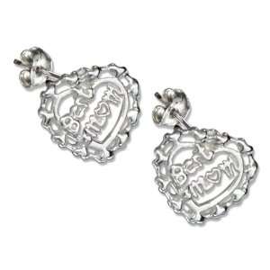  Sterling Silver Best Mom Heart Earrings. Jewelry