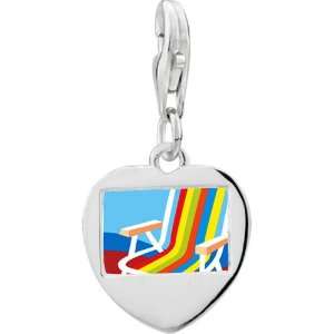   Silver Colorful Beach Chair Photo Heart Frame Charm Pugster Jewelry