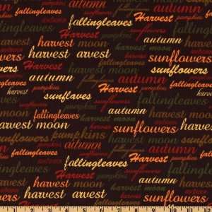  44 Wide Autumn Leaves Harvest Phrases Brown Fabric By 
