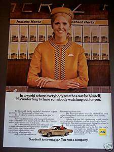 1969 Hertz Girl in Gold Uniform rent a car vintage ad  
