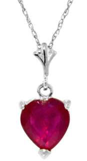 Natural Red Ruby Heart Gemstone Solitaire Pendant Necklace 14K. Solid 
