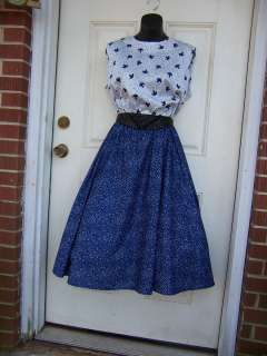   sundress Day Dress Vintage 60s blue White Print sz med to Large B42
