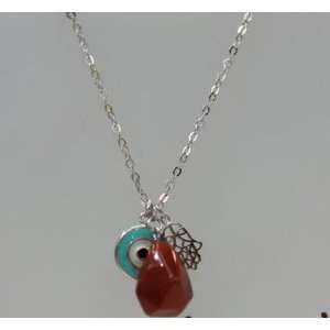 Silver & Evil Eye Pendant,hamsa and Color Beed with a 16 Silver Chain 