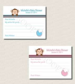 PRINTABLE Personalized MONKEY BABY SHOWER ADVICE CARD  