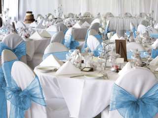 50 Baby Blue Organza Chair Cover Sash Bow Wedding Party  