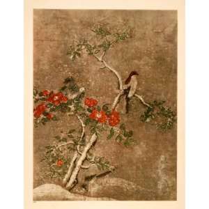  1936 Print Ritsuo Bird Snow Camellia Branch Edo Period 