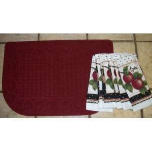  Red 18 x 27 inch Kitchen rug with 6 Piece set of Apple 