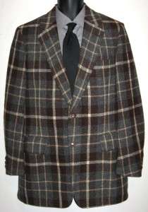Ballantyne Vintage Tweed Wool Blue Plaid Sport Coat Blazer Jacket Mens 