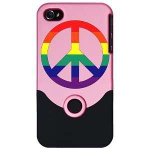  iPhone 4 or 4S Slider Case Pink Rainbow Peace Symbol Sign 