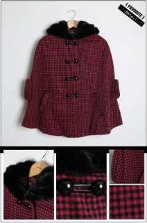 New Womens Checks Plaid Pattern Cape Sleeves Lovely Casual Hooded Coat 