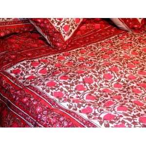  Red Lotus 100% Cotton Hand Printed Queen Duvet Cover, 84 