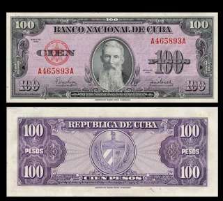 100 PESOS Banknote CUBA 1950   AGUILERA Portrait   UNC  