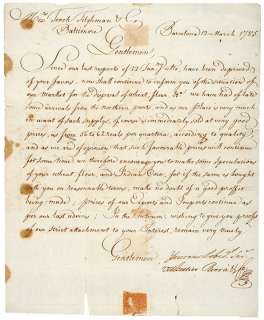 Letter to TENCH TILGHMAN Revolutionary War Officer  