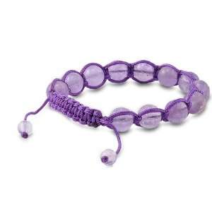 Tibetan Knotted Bracelet   Amethyst with Purple String   Bead Size 