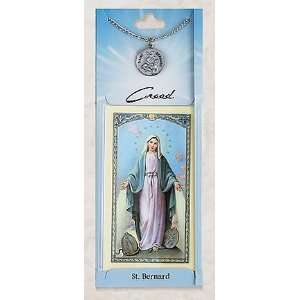 St. Bernard Pewter Patron Saint Medal Necklace Pendant with Catholic 