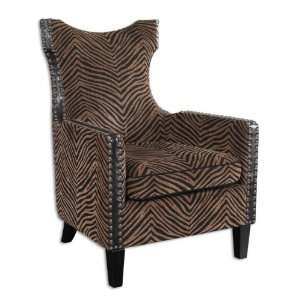   Exotic Plush Striped Animal Print with Studded Trim Accent Arm Chair
