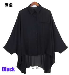 Lady Batwing Sleeve Loose Chiffon Blouse Sheer Shirt Top M #T42  